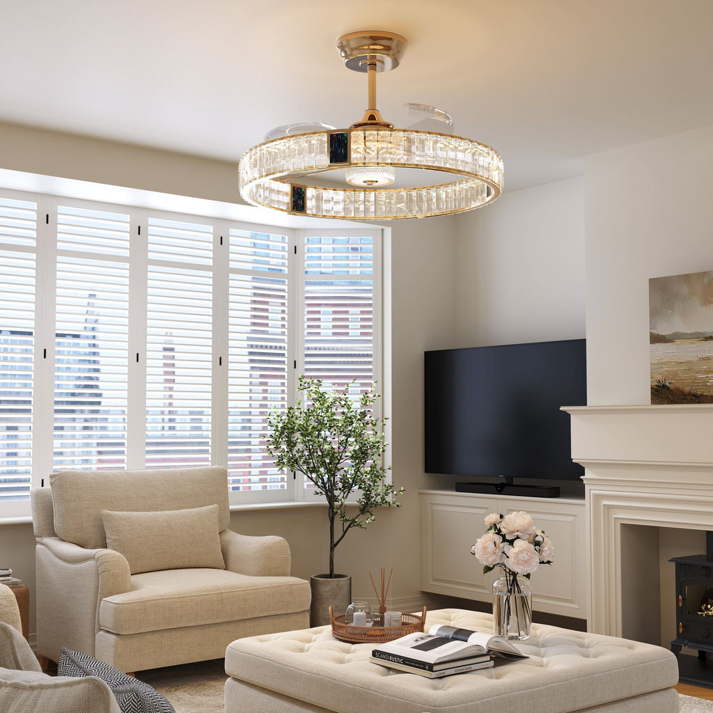 Lightsin 60cm Gold Crystal Ceiling Fan with LED Light, Remote Control & 6 Speeds