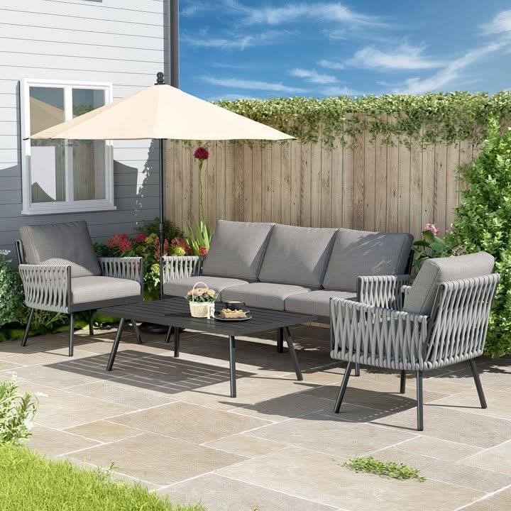Outdoor Garden Furniture Set with Rope Weave and All Metal Frame 4 Piece Design