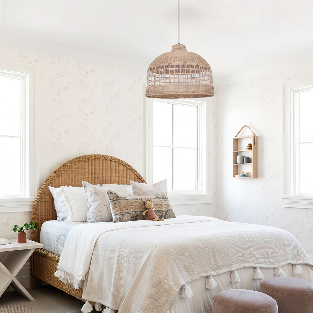 Lightsin Cella-Rattan Pendant Light – Handwoven Dome Ceiling Light with Lattice Design for Living Room, Bedroom & Kitchen