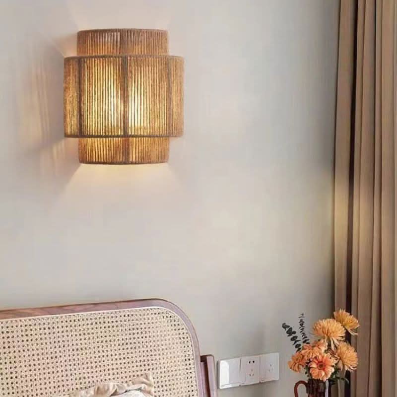 Vintage Hand-Woven Hemp Rope Half Cylinder Wall Lamp