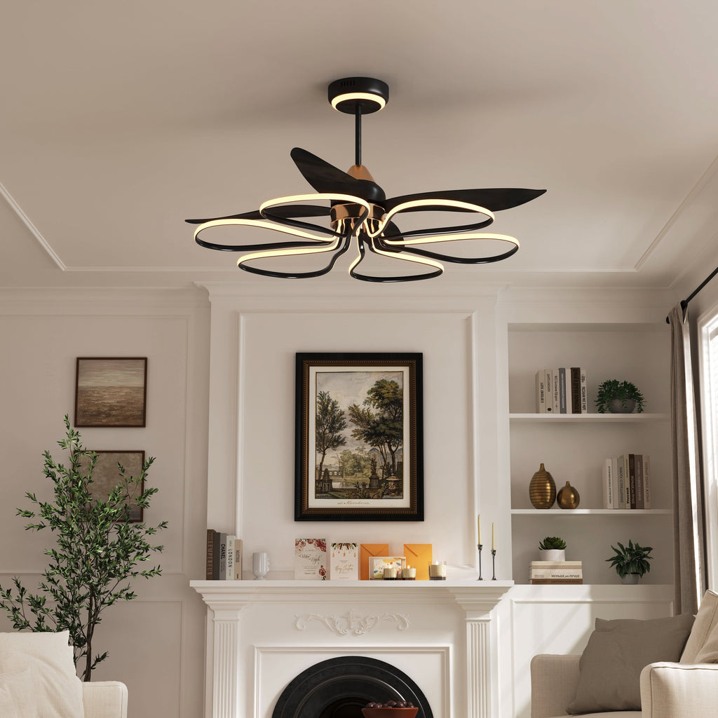 Lightsin 36-inch Black Modern Petal LED Ceiling Fan with Light - 6-Speed with Remote Control