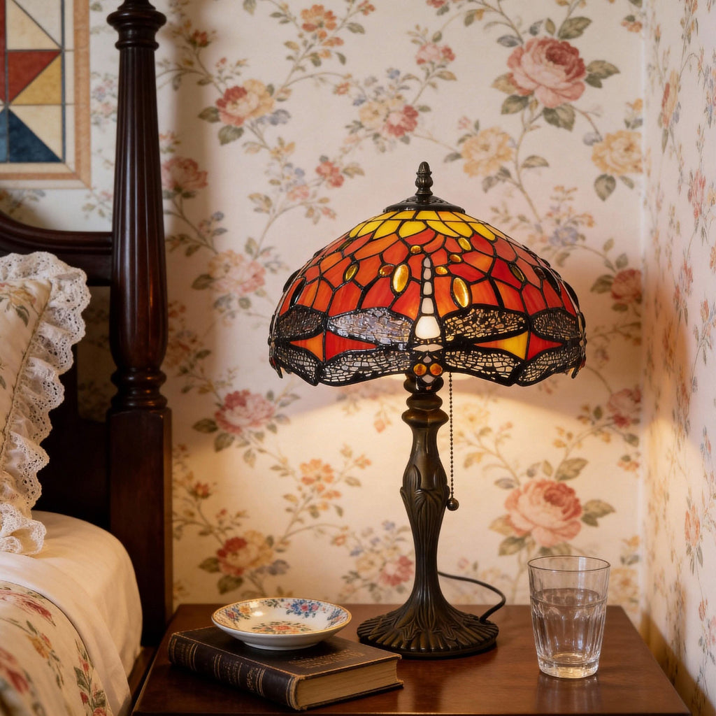 Lightin Tiffany Table Lamp | Handcrafted Stained Glass Dragonfly Series