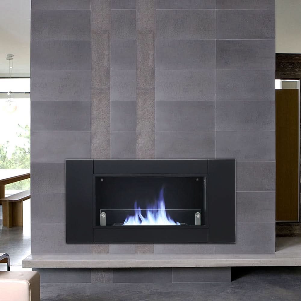 43 Inch Black Wall Mount Bio Ethanol Fireplaces Wall Fireplace Black Surface Clean Burning