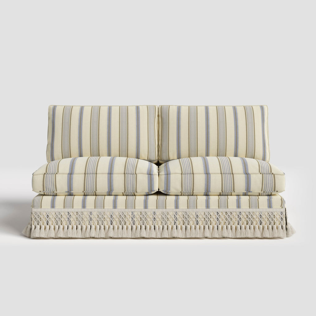 Armless Sofa with Fringed Trim and Removable Covers