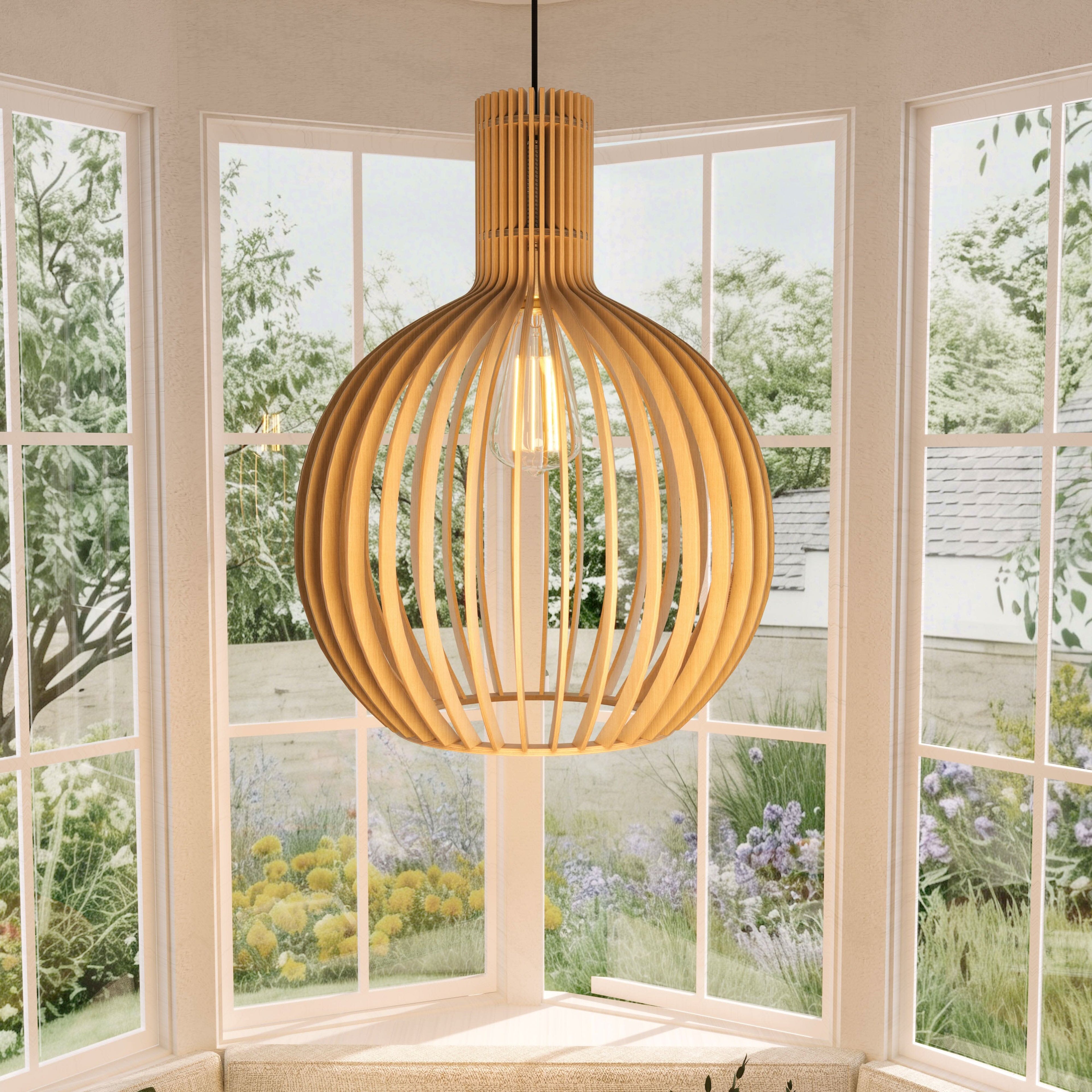Lightsin Shadome-Scandinavian LED Wooden Birdcage Pendant Light