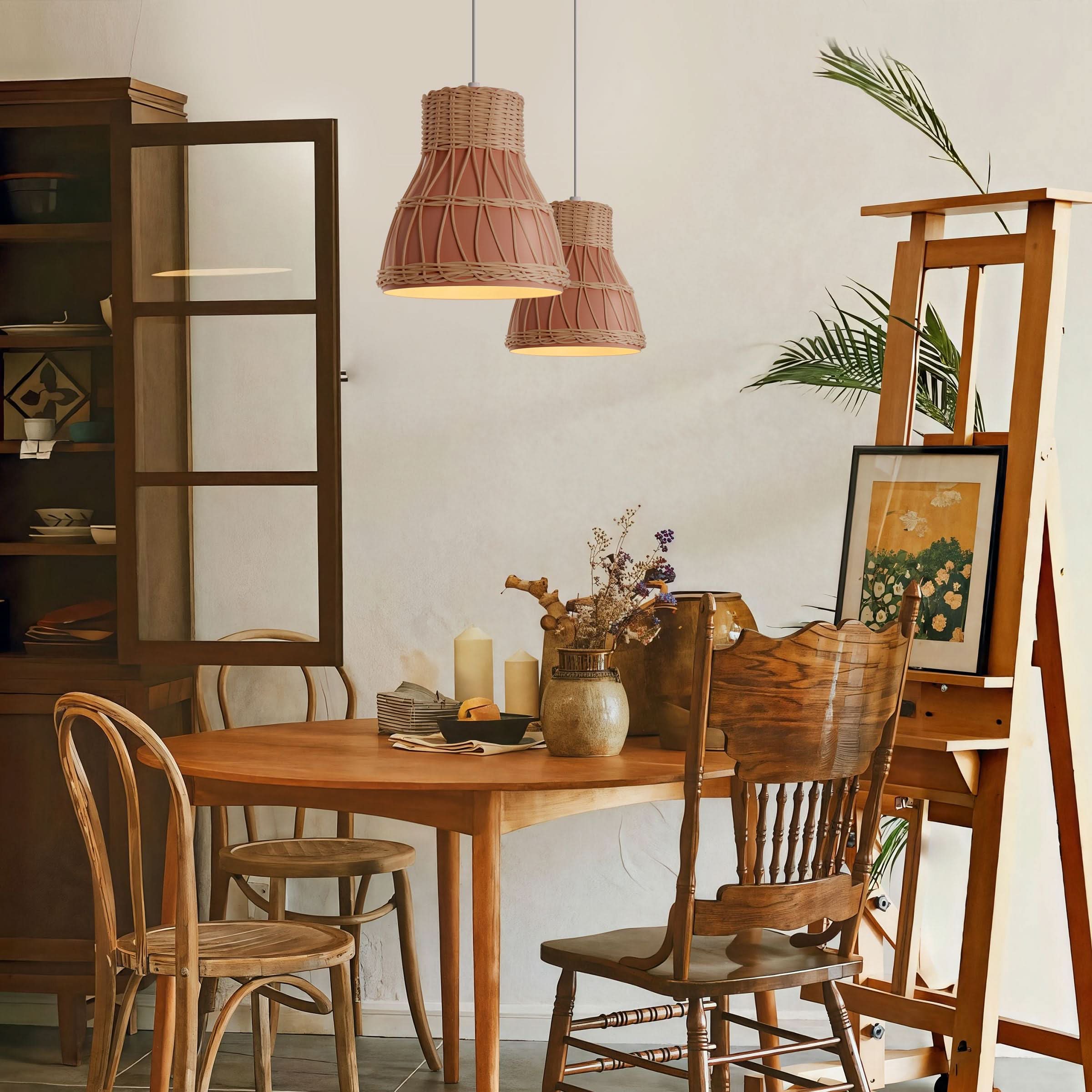 Lightsin Modern Rattan Pendant Light Available in Grey, Pink, and White