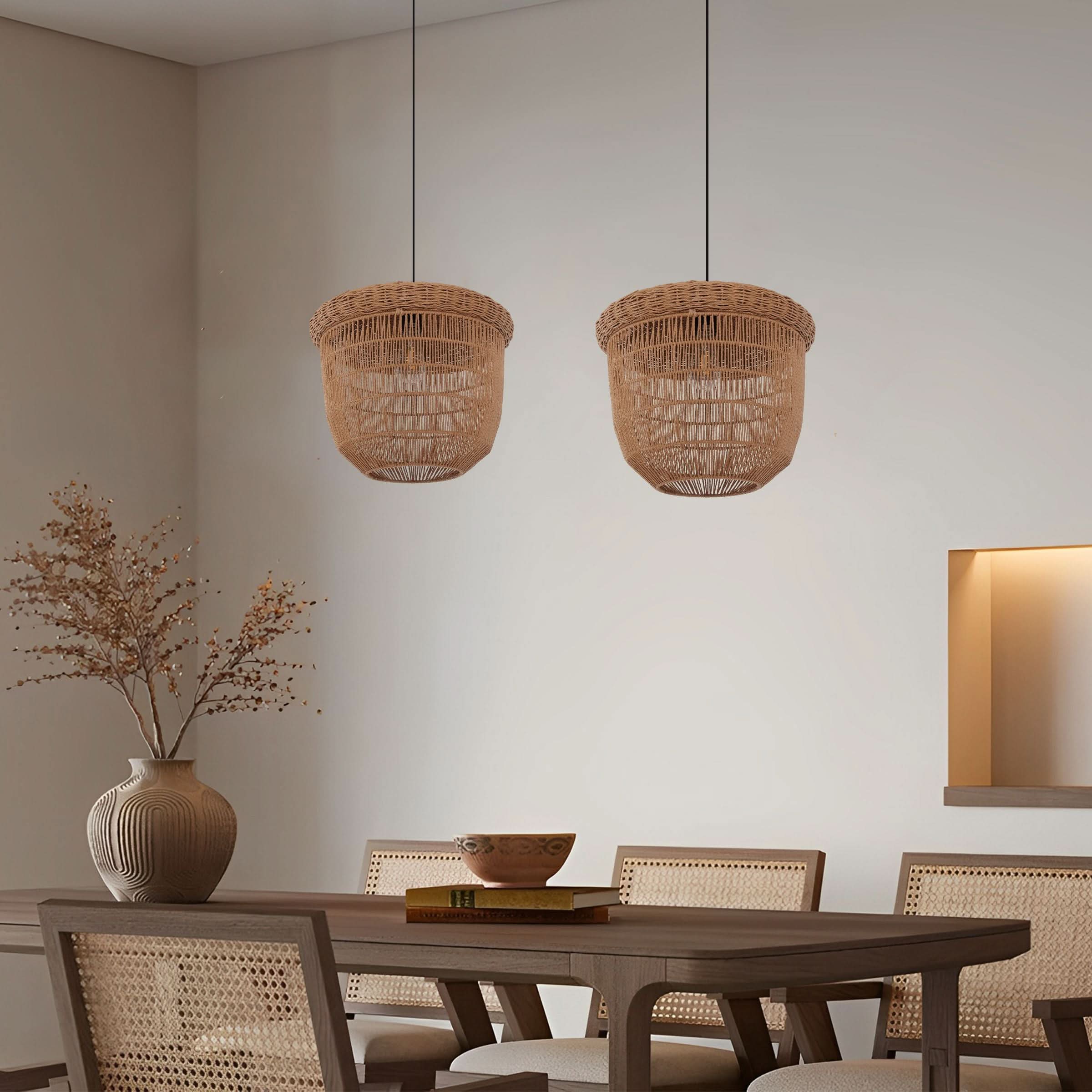 Lightsin Rustic Paper Rope Pendant Ceiling Light – Handwoven Eco-Friendly Light Fixture for Living Room, Dining, and Bedroom Ambiance