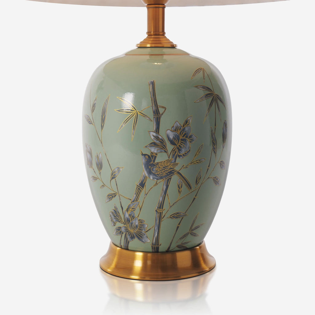 Lightsin Green Bamboo & Bird Ceramic Table Lamp with Seamless Dimming