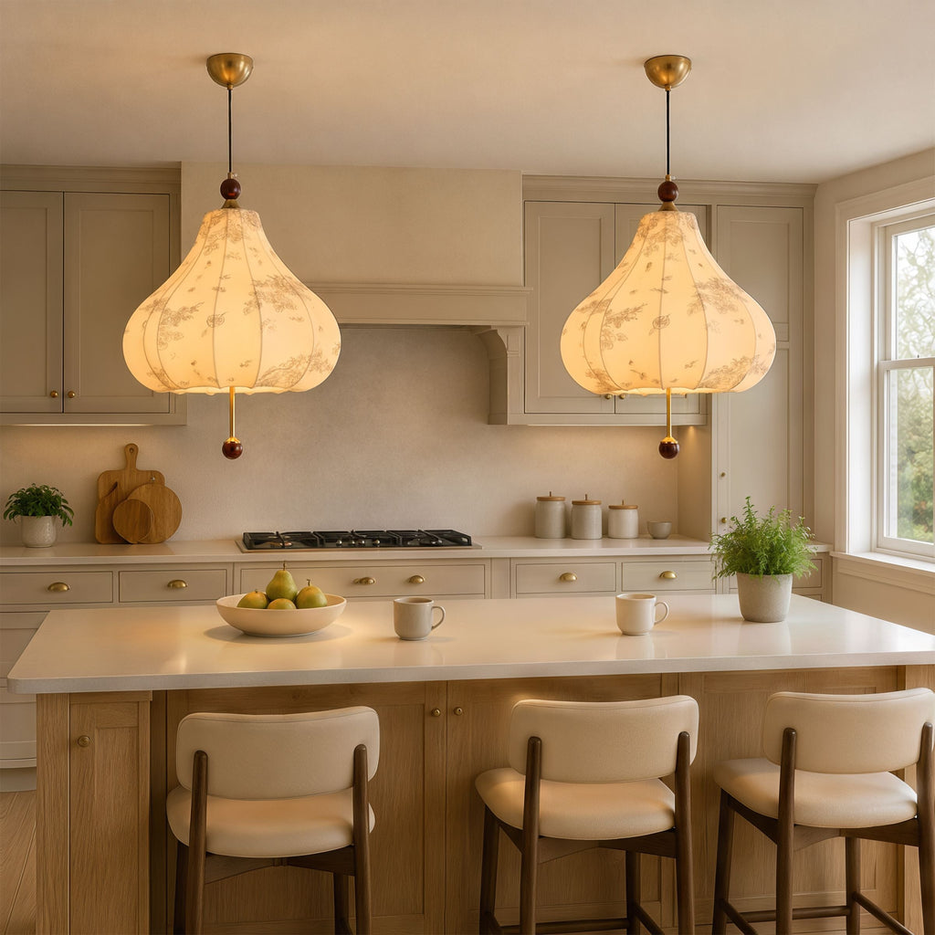 Yellow Floral Fabric Pendant Light | Adjustable E27 Ceiling Lamp