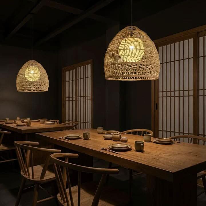 Cella-Lightsin Natural Rattan Pendant Light with Optional Woven Inner Sphere