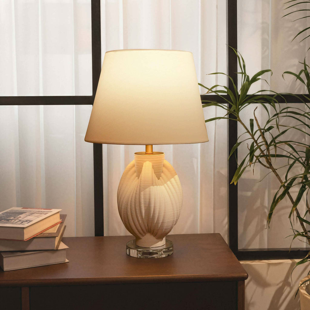 ‍Lightsin 3D Pure White Pod Threaded Ceramic Table Lamp with Fabric Shade (100% off)