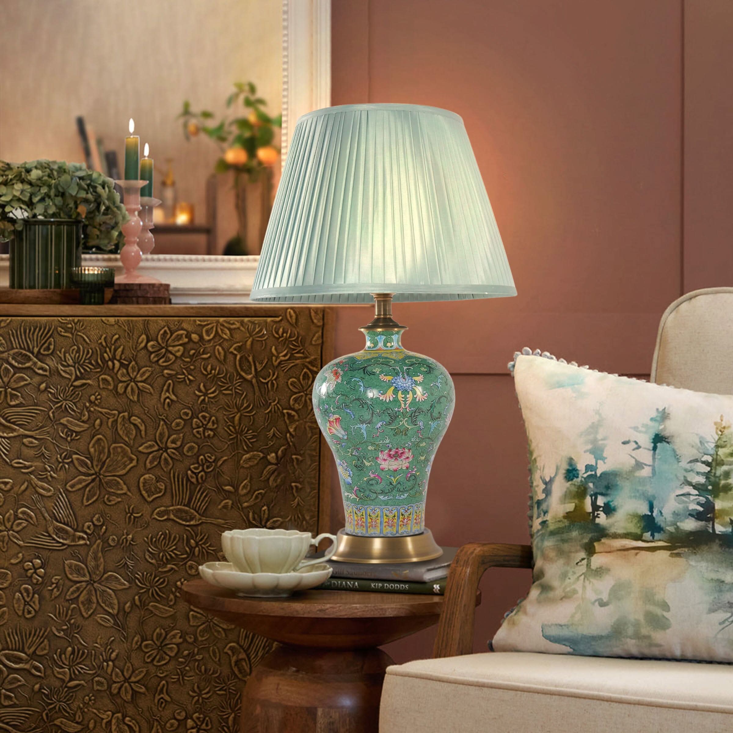 Lightsin Vibrant Ceramic Table Lamps for Living Room – Handcrafted Design with Warm Fabric Shade