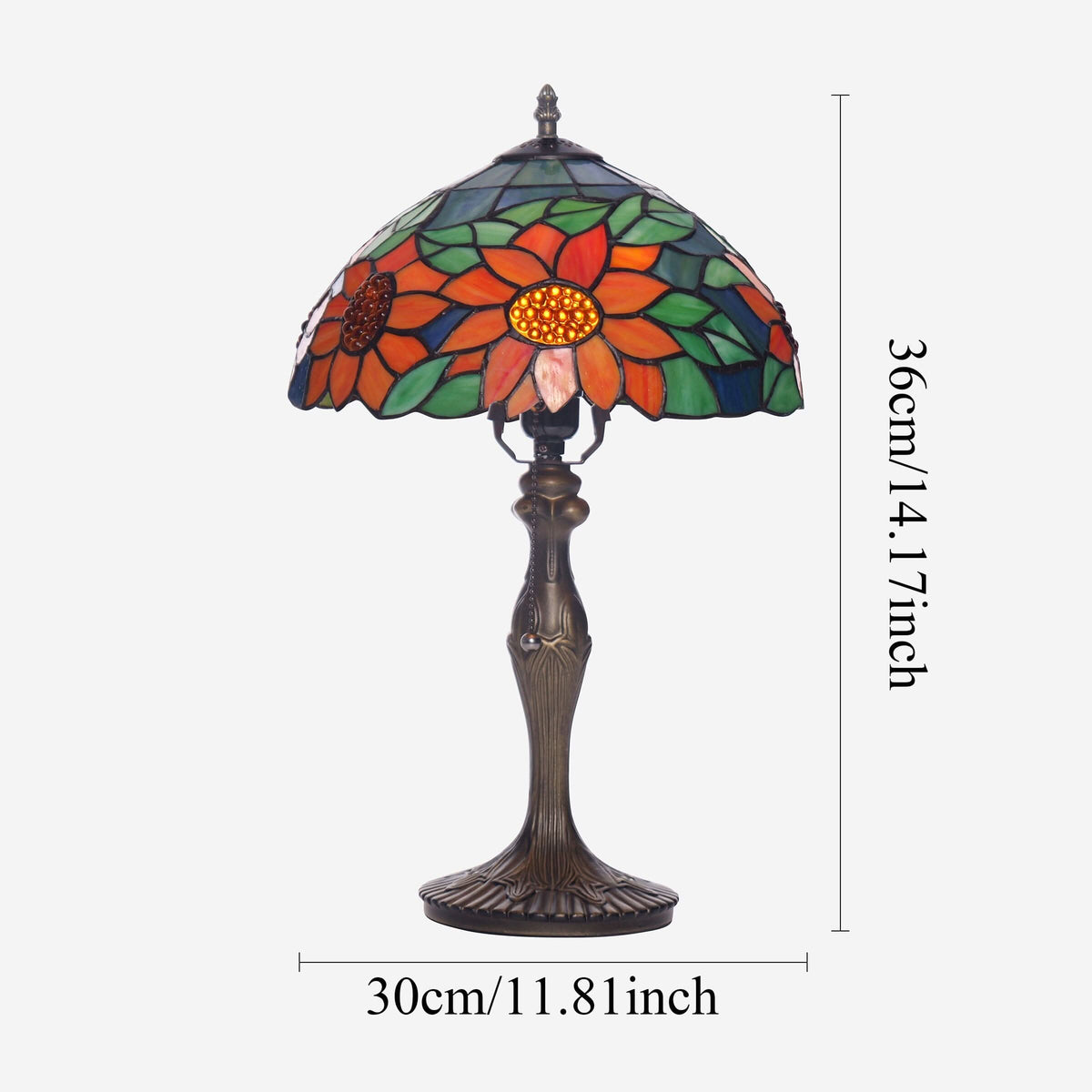 Lightsin Tiffany Table Lamp | Handcrafted Stained Glass Floral Petals Series Green and Blue