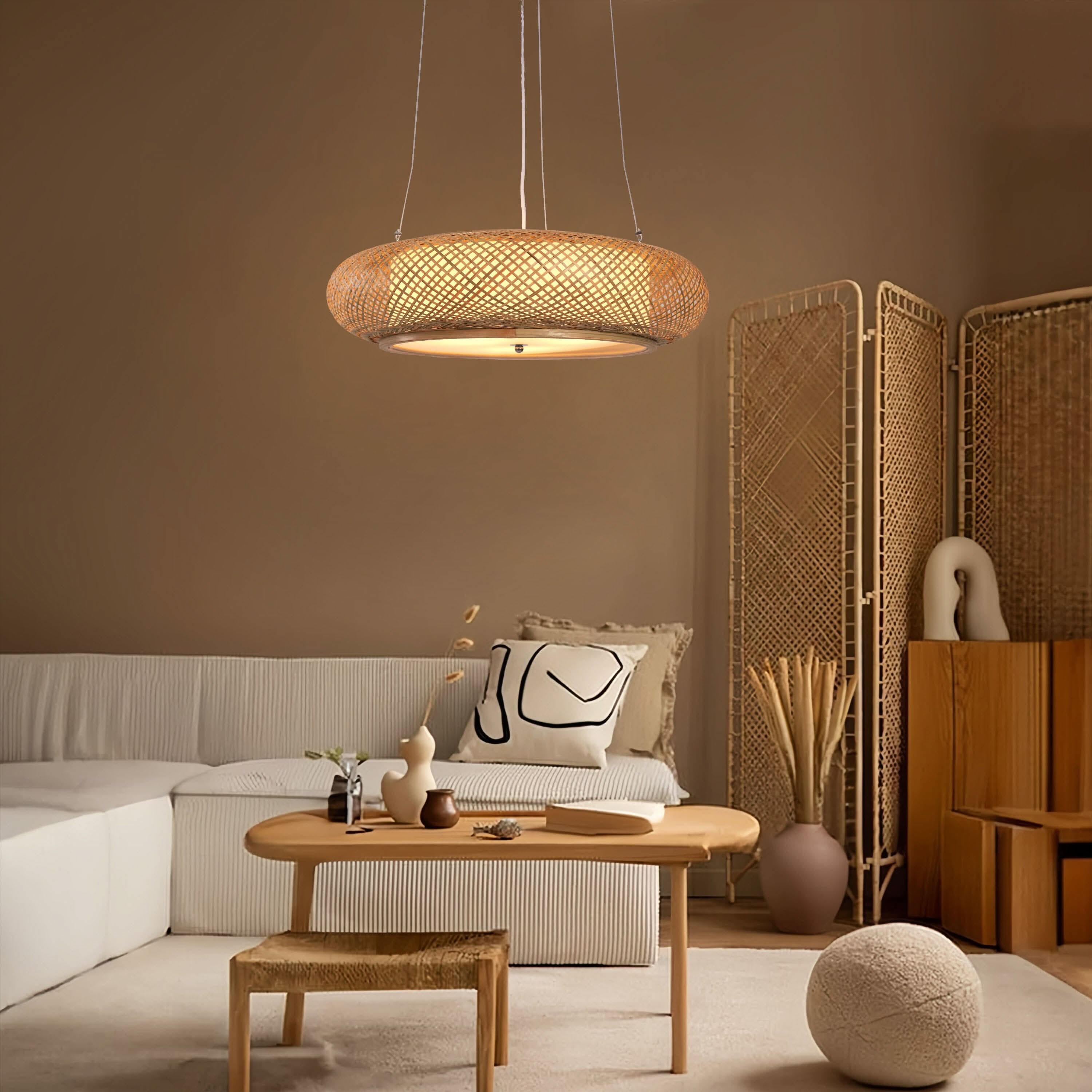 Glyph-Lightsin Rustic Iron Woven Rattan Pendant Light for Dining Room, Reading Corner & Bedroom