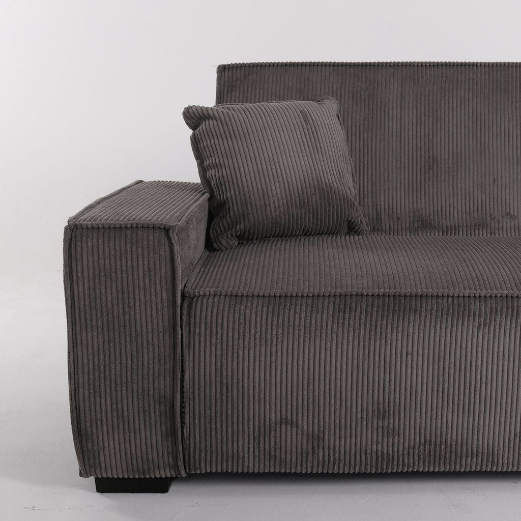 Beige & Grey Corduroy Sofa Bed with Adjustable Backrest and Spring Coil Support
