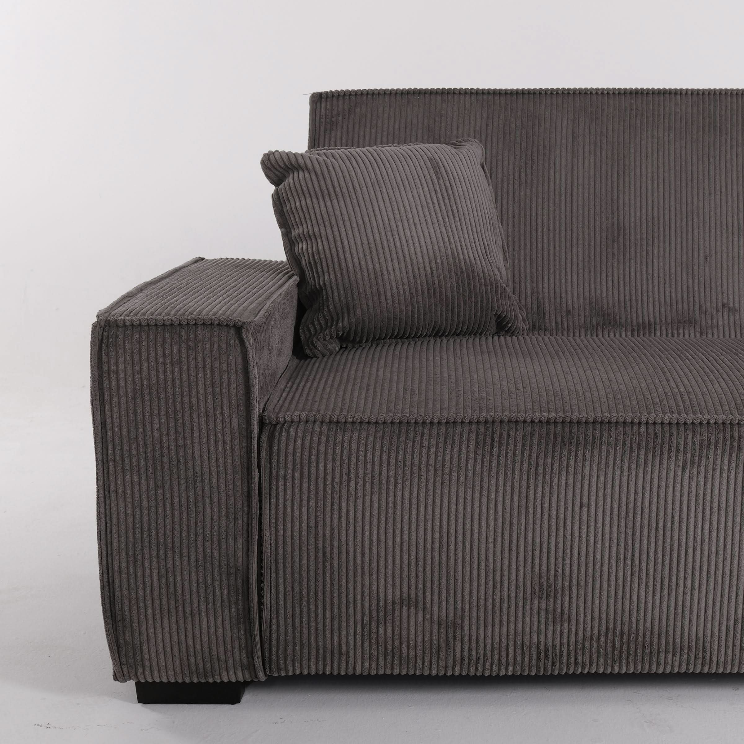 Beige & Grey Corduroy Sofa Bed with Adjustable Backrest and Spring Coil Support