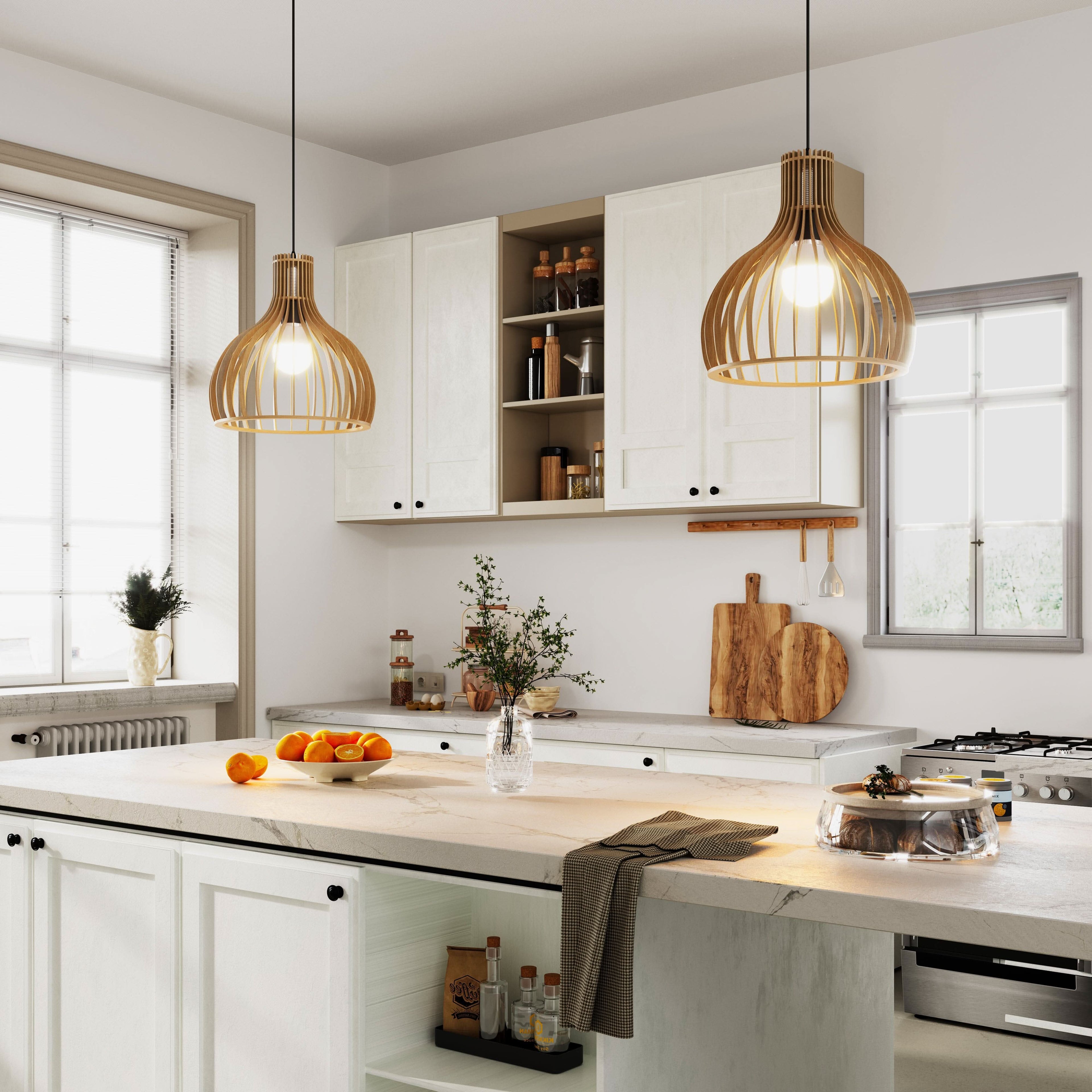 Lightsin Shadome-Nordic Wooden Cage Hanging Pendant Light