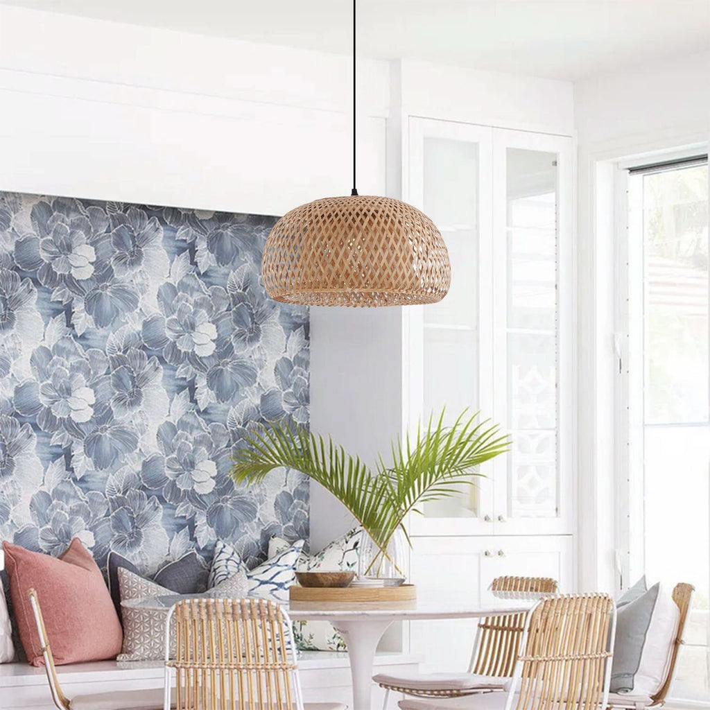 Lightsin Vintage Handwoven Bamboo Dome Pendant Light