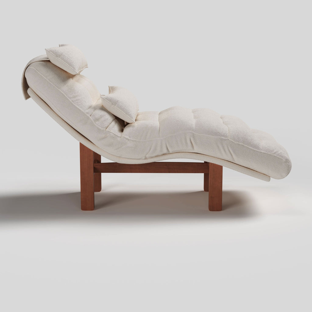 Cottonfy Modern Ergonomic Corduroy Chaise Lounge with Natural Wooden Frame
