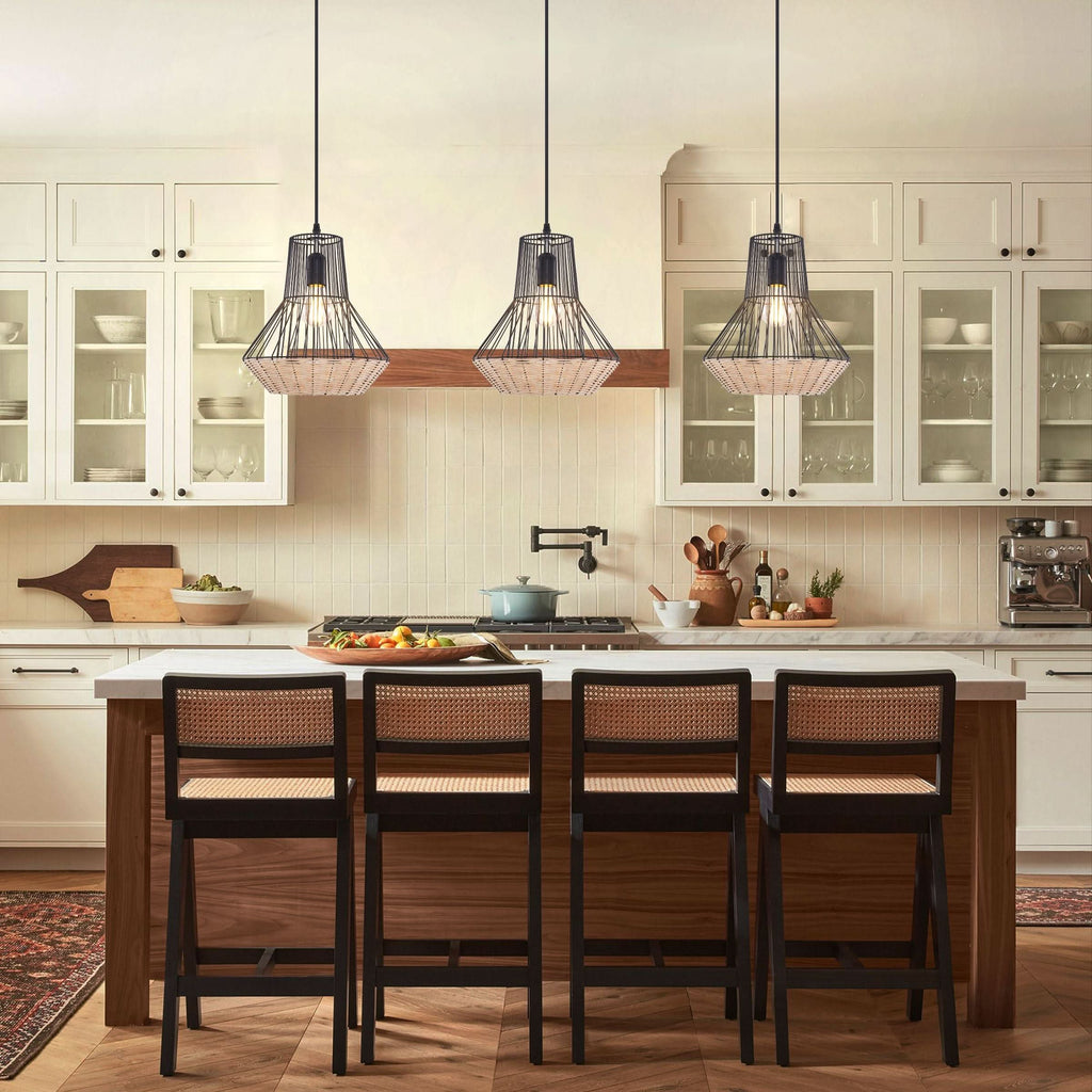 Glyph-Lightsin Geometric Rattan and Iron Pendant Light for Dining, Kitchen, and Living Rooms