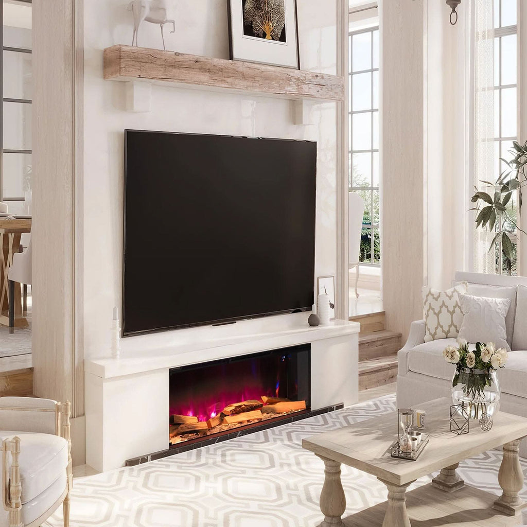 40/50/60/70-Inch 3-Sided Freestanding Electric Fireplace 12 Flame Colours and 5 Brightness Modes