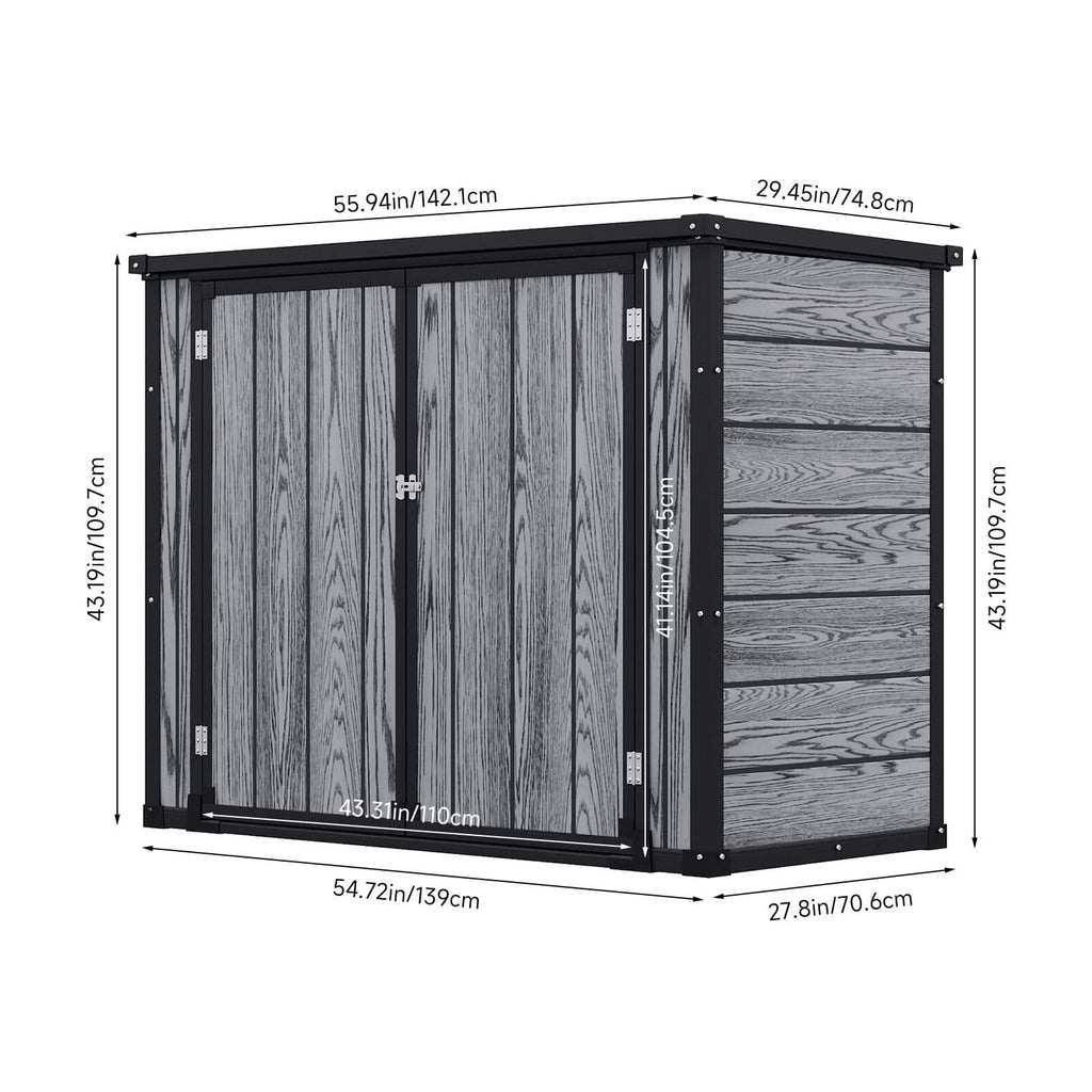 4x2ft Plastic Waterproof Grey Garden Tool Bicycle Storage Shed