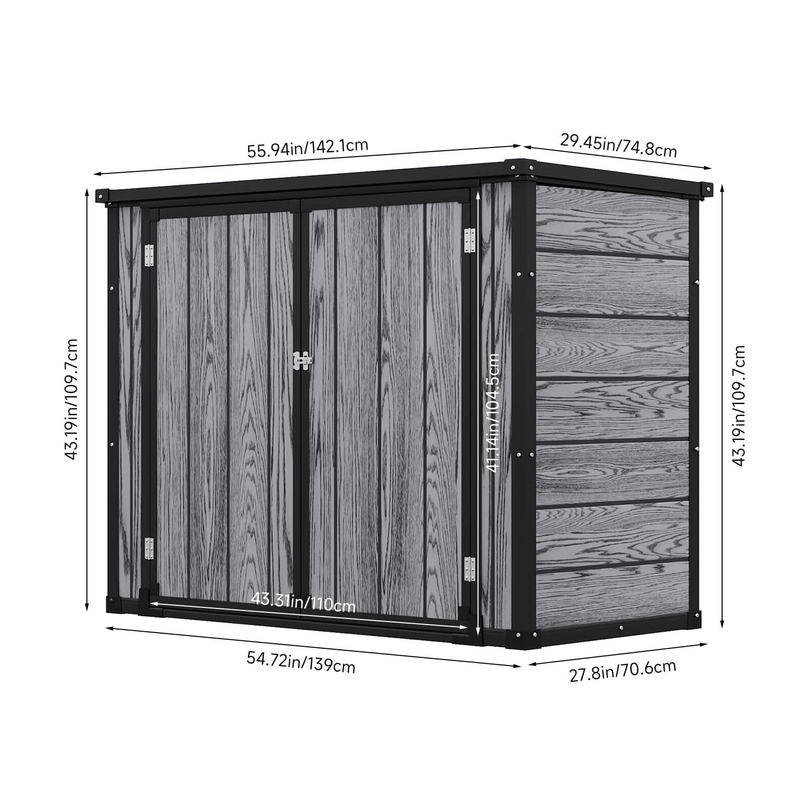 4x2ft Plastic Waterproof Grey Garden Tool Bicycle Storage Shed
