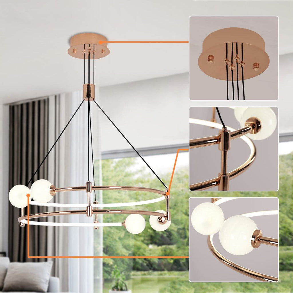 Lightsin Elegant Gold Double-Ring Halo Chandelier with Tri-Color LED Lighting
