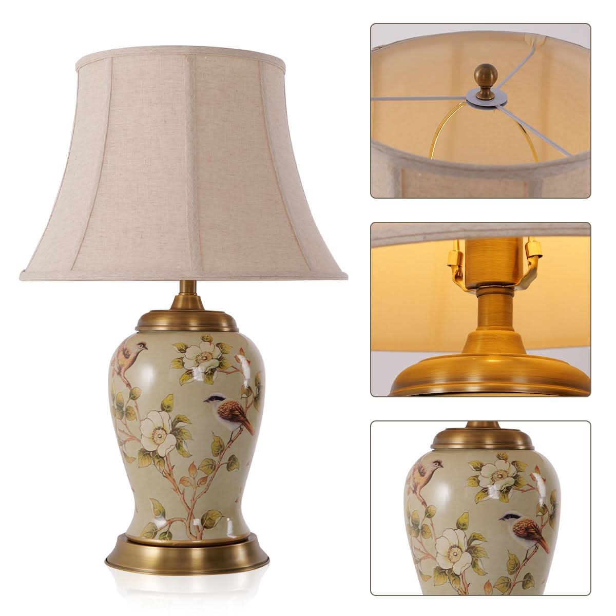 Lightsin Vintage Camellia Ceramic Table Lamp with Copper Base and Fabric Shade