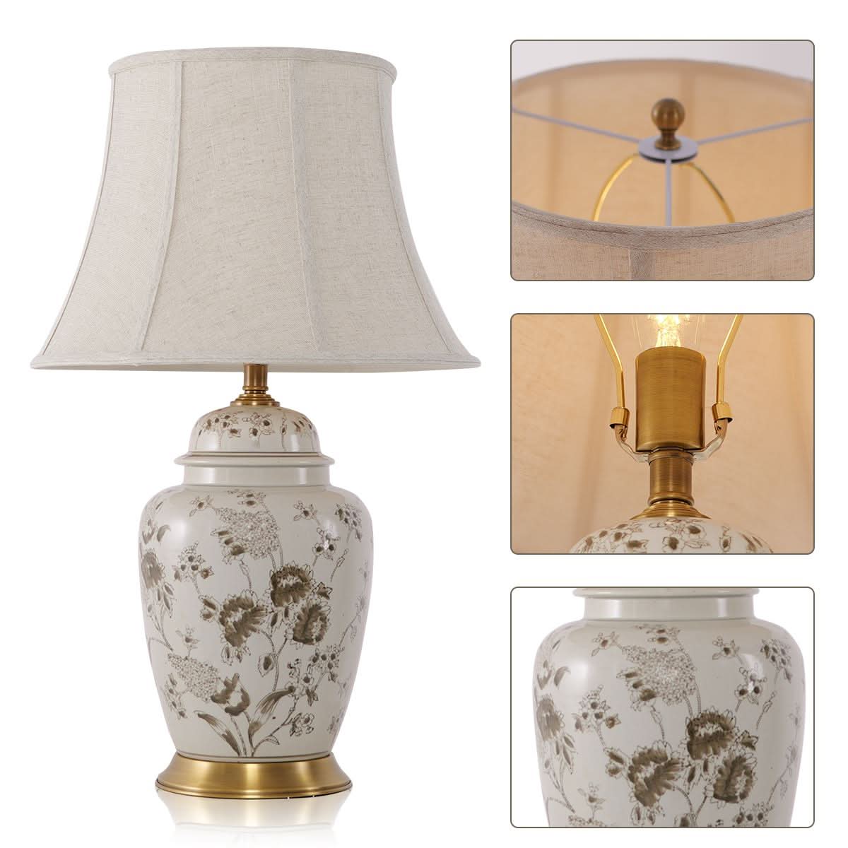 Lightsin Table Lamp Ceramic and Copper Chrysanthemum Design with Fabric Shade