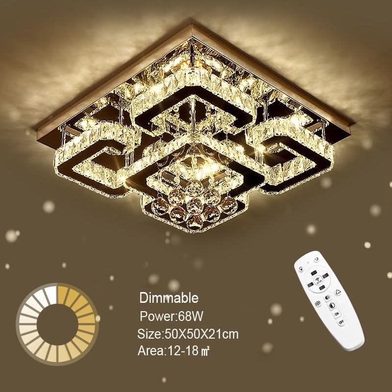 68 W Square LED Ceiling Light with Crystal Dimmable Warm Light
