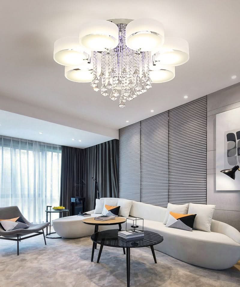 Ceiling Light Semi-Flush Mount, Cylindrical Acrylic Lampshades, Crystal Drops