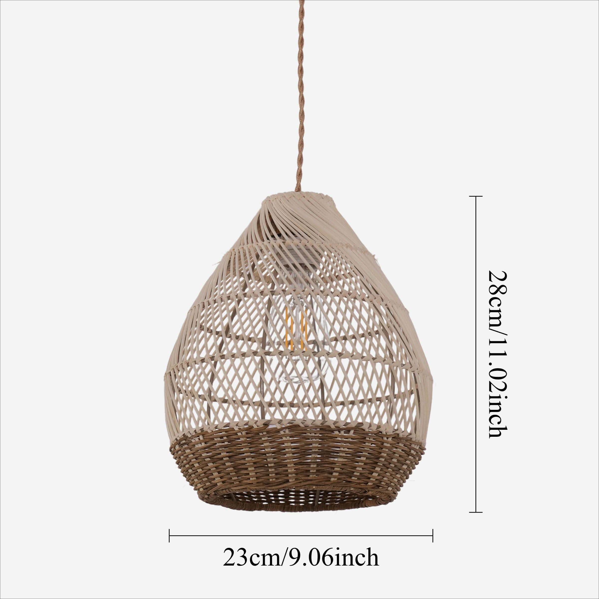 Lightsin Handwoven Boho Teardrop Design Rattan Iron Pendant Light