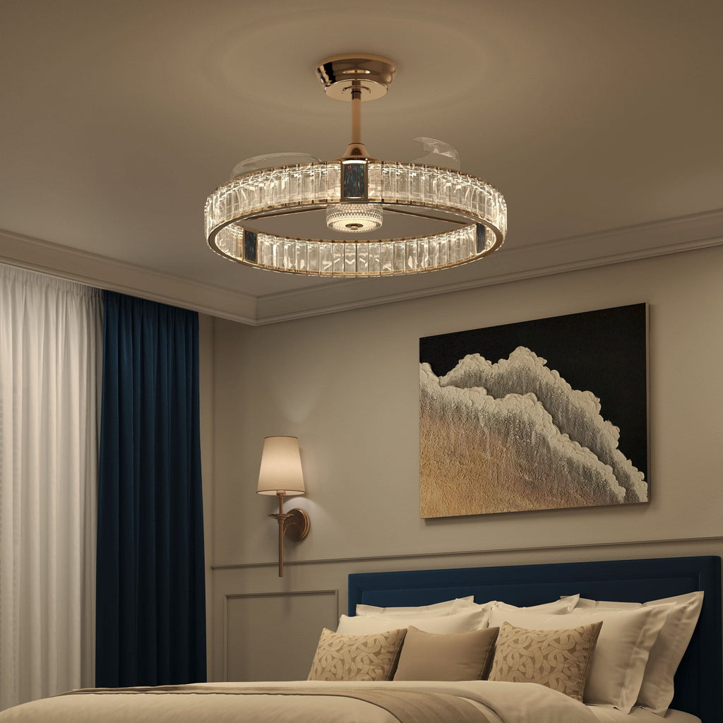 Lightsin 60cm Gold Crystal Ceiling Fan with LED Light, Remote Control & 6 Speeds