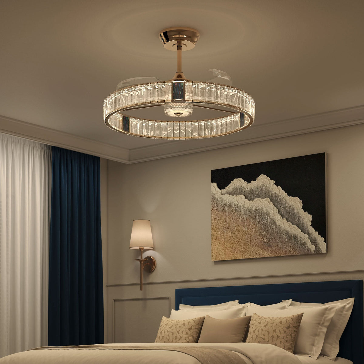 Lightsin 60cm Gold Crystal Ceiling Fan with LED Light, Remote Control & 6 Speeds
