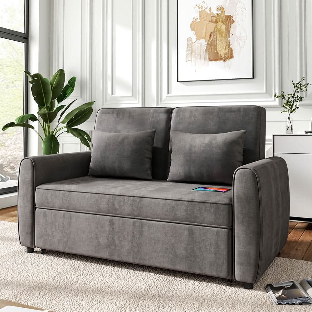 5ft Convertible Sofa Bed Grey Lounger