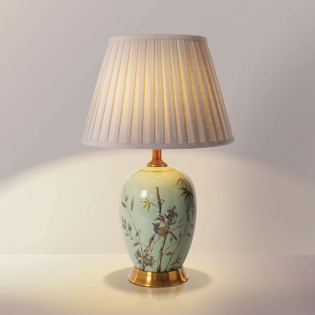 Lightsin Green Bamboo & Bird Ceramic Table Lamp with Seamless Dimming