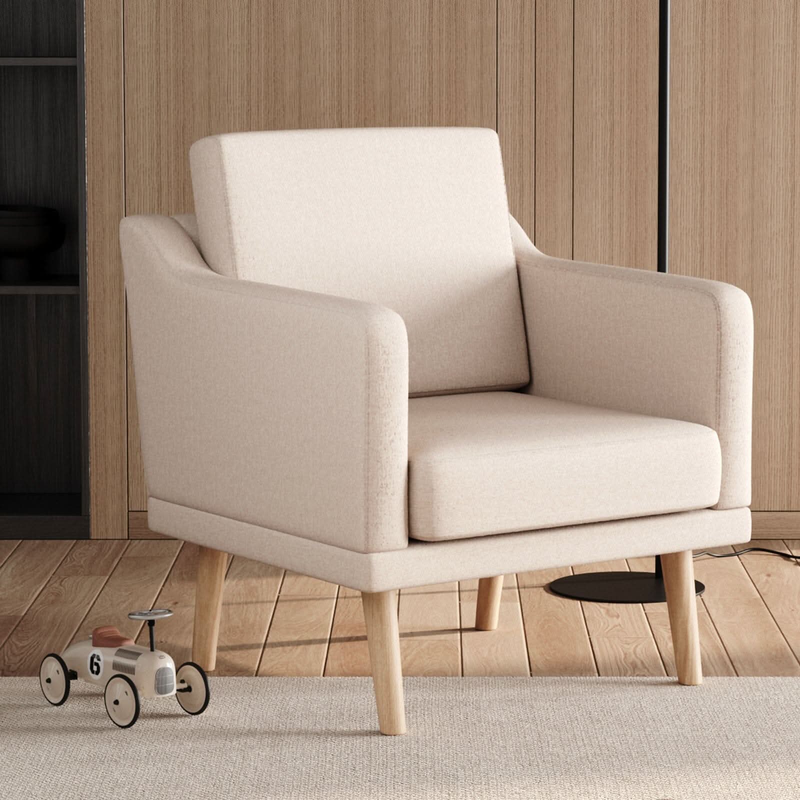 2ft Upholstered Armchair Linen Pebble Weave Padded Single Sofa