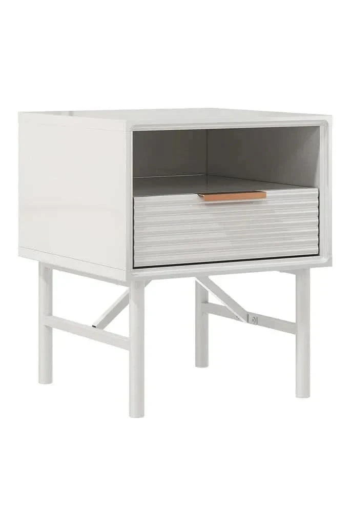White Striped Wooden Nightstand