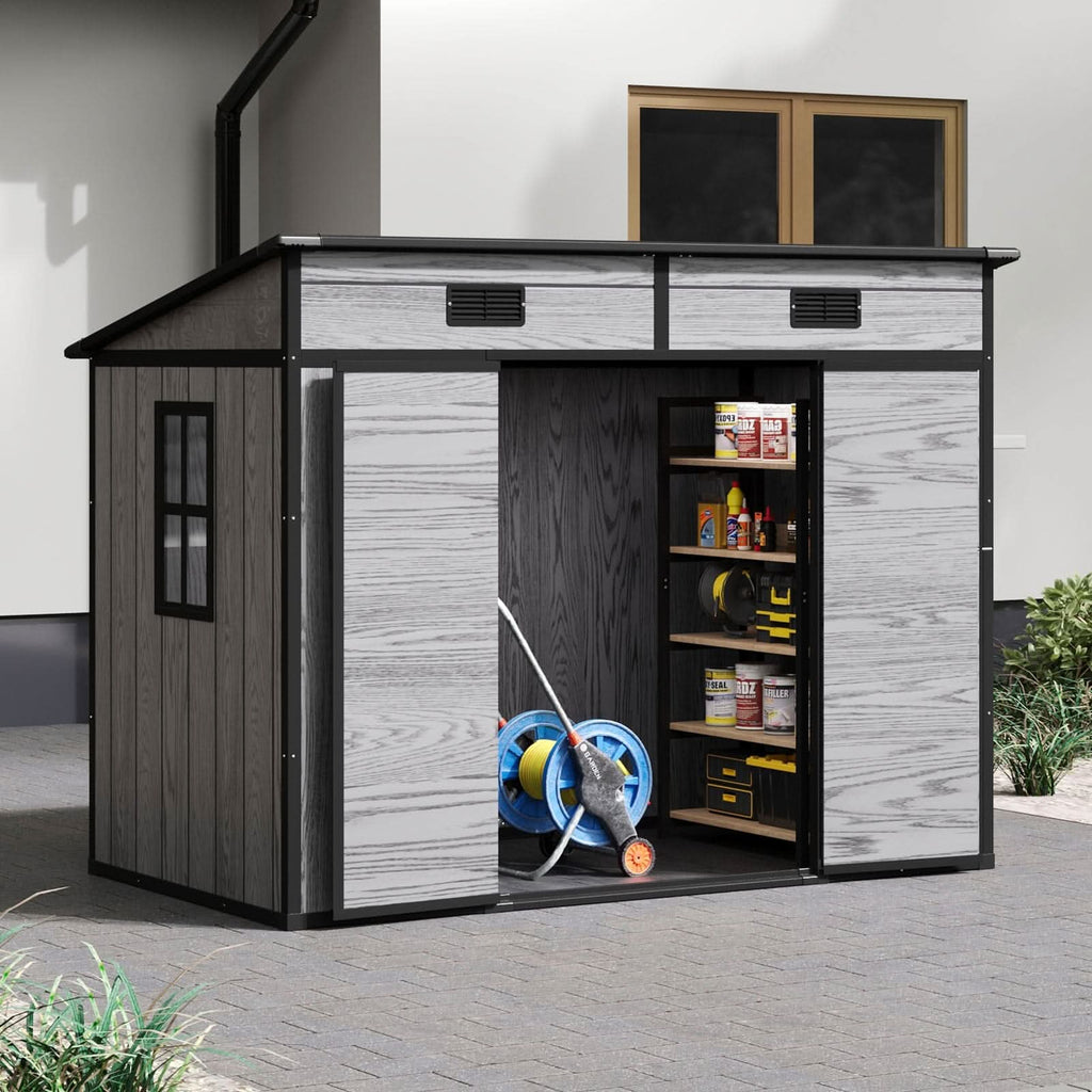 6x4ft / 8x4ft Plastic Outdoor Garden Storage Shed  with Light Grey