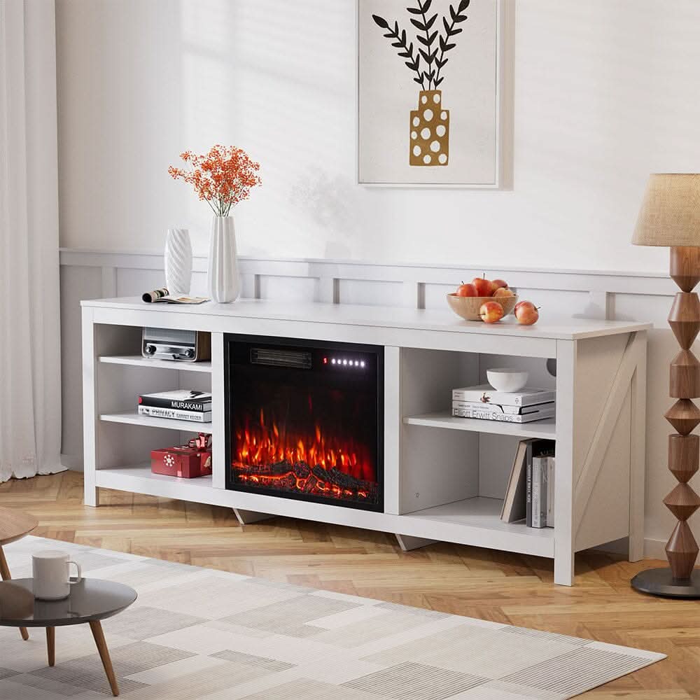23Inch Electric Fireplace with TV Stand | 12 Flame Colours, Remote Control