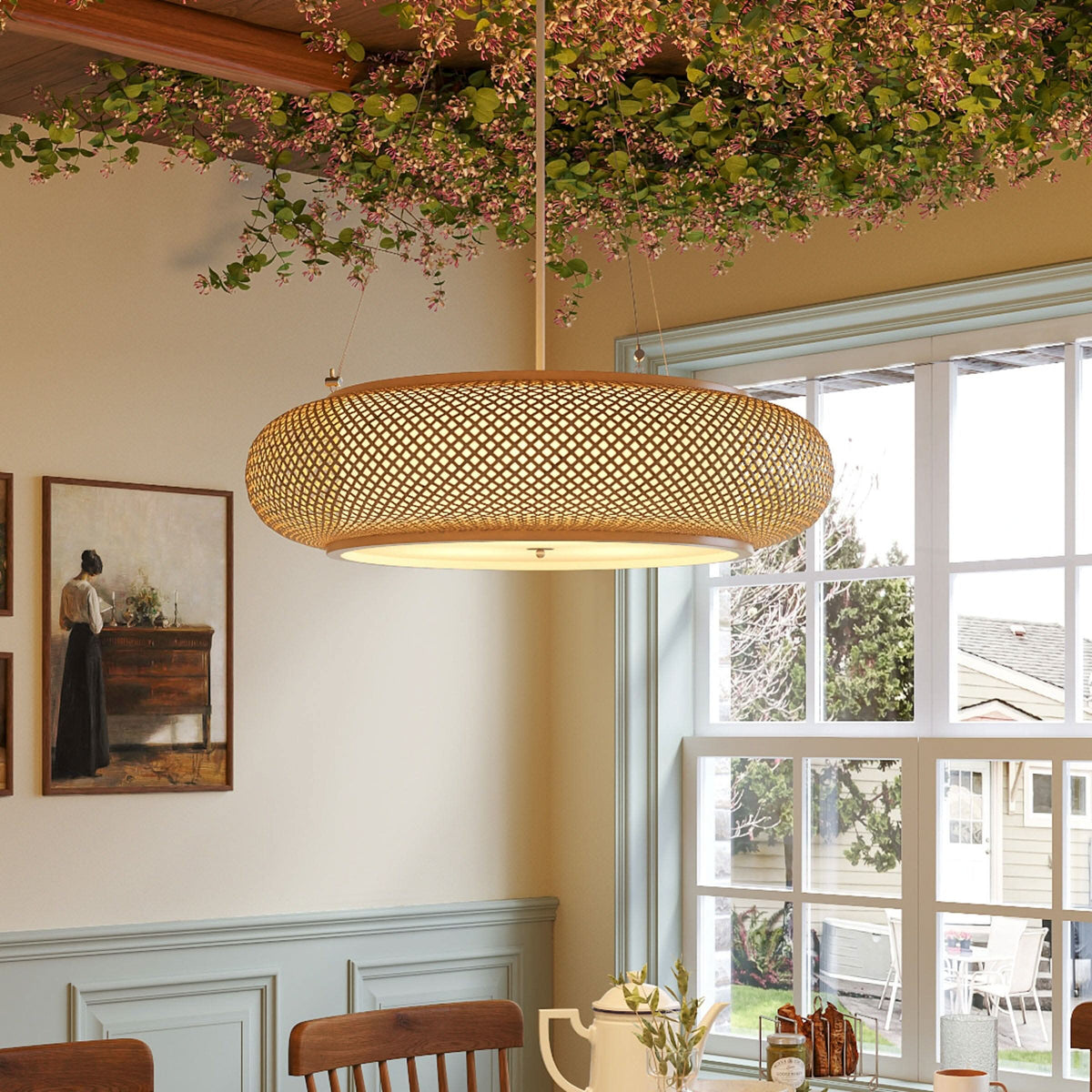 Lightsin Lutta-Handwoven Bamboo Pendant Light for Kitchen Island or Living Room