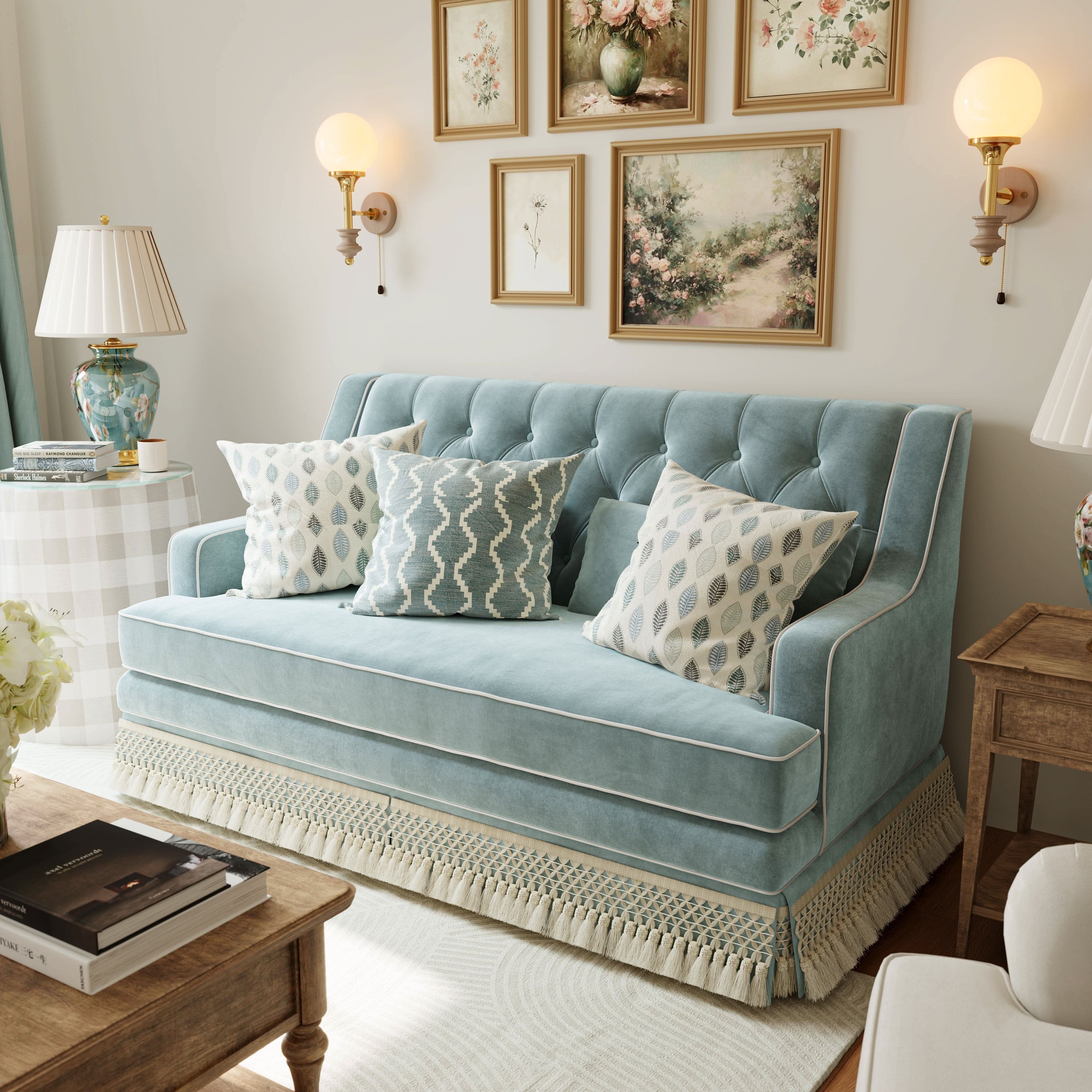 Cottonfy Fringe Skirt Sofa Velvet Linen Comfort Relaxed Living