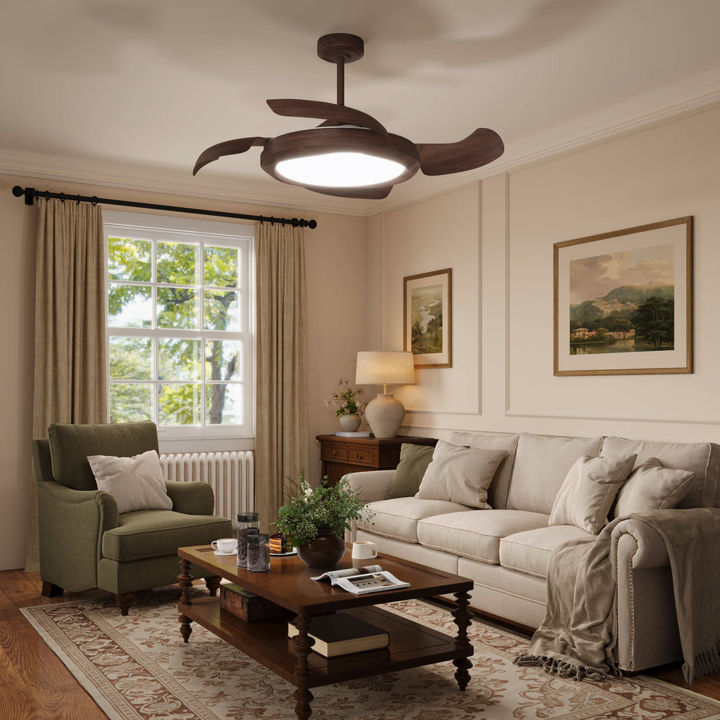 Lightsin Walnut Effect LED Ceiling Fan Light with Remote for Living Room & Bedroom