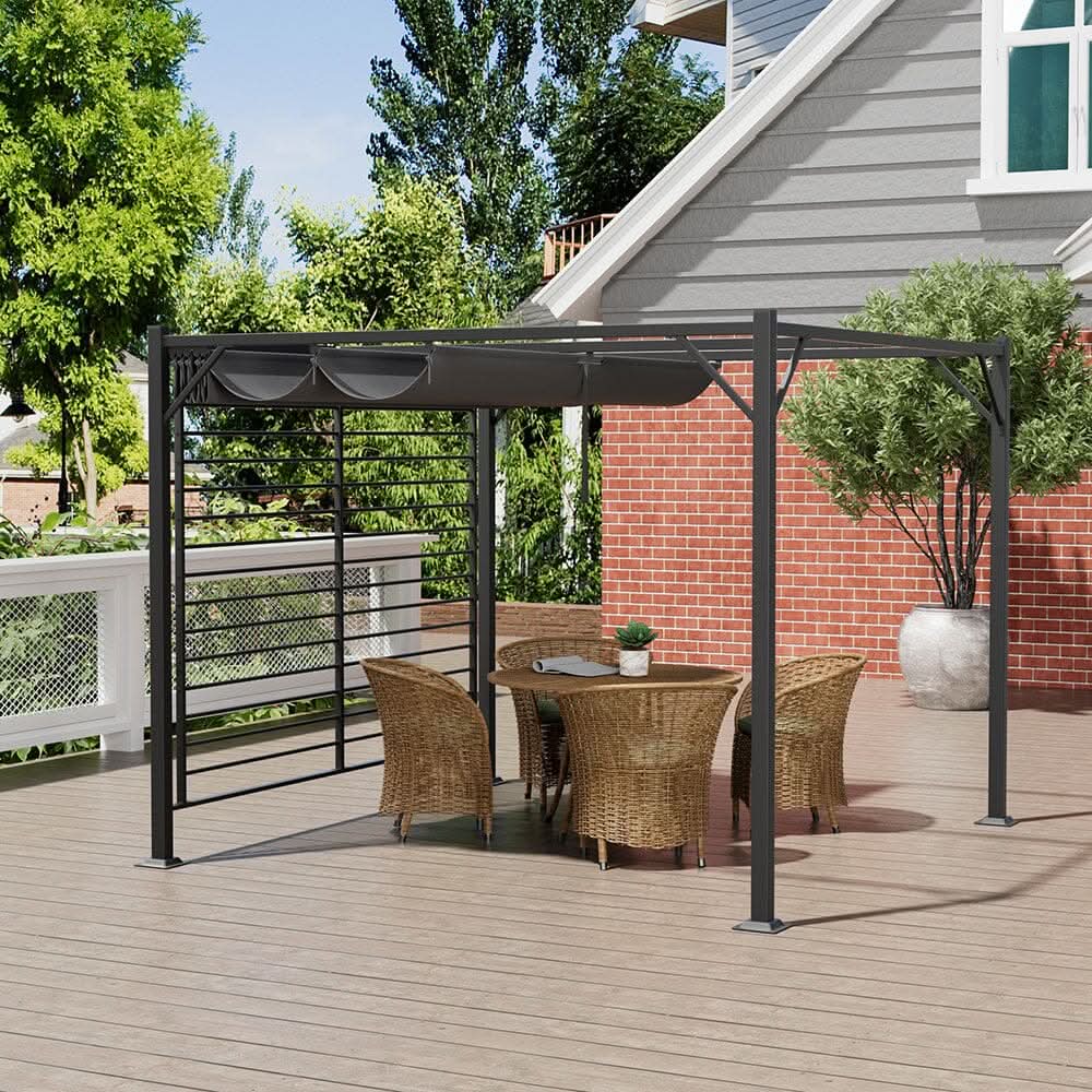 3x2.8x2.3m Dark Grey Pergola with Single-Sided Hollow Fence