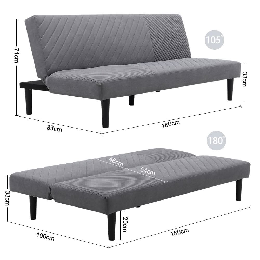 Grey 3 Seater Upholstered Sofa Bed