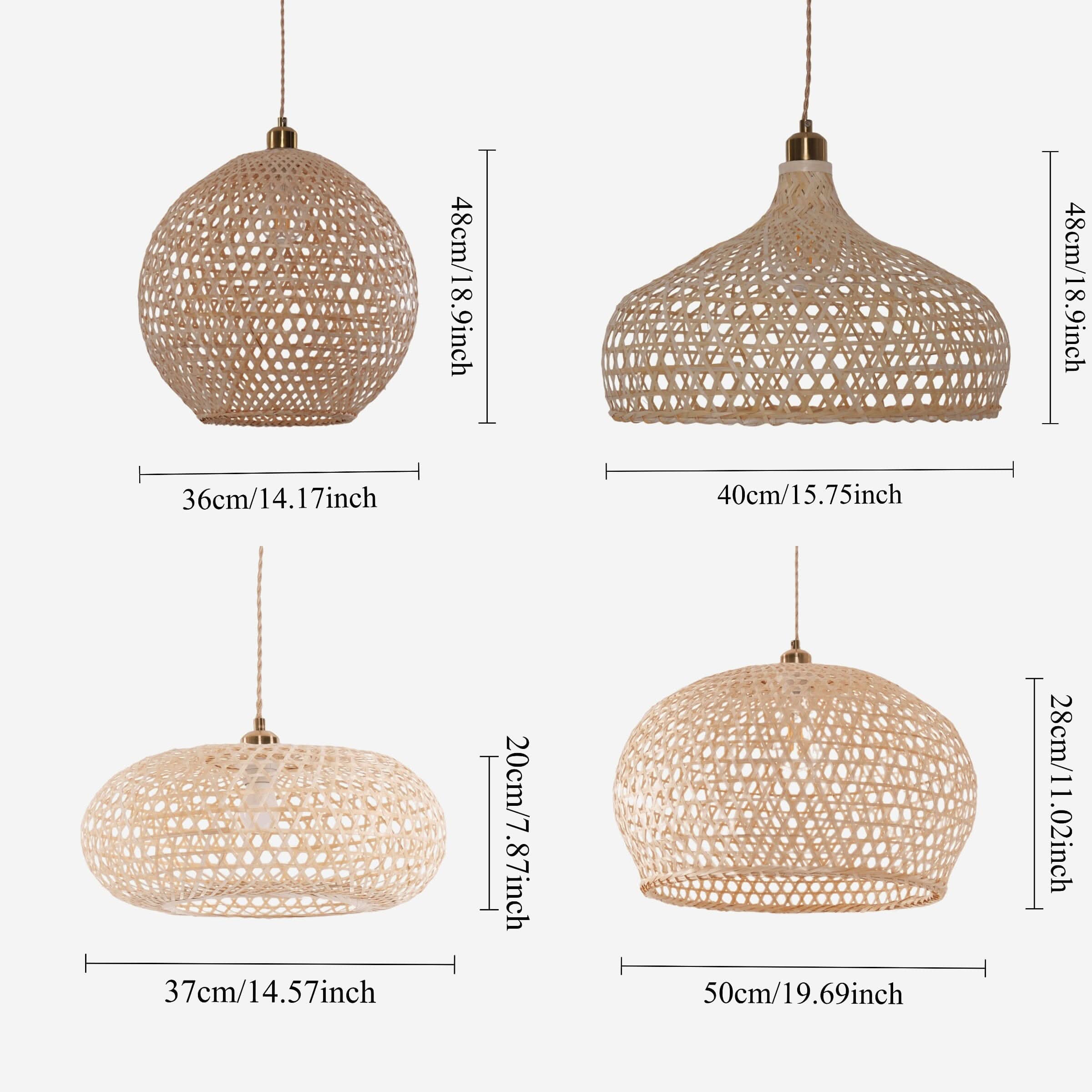 Lightsin Natural Bamboo Pendant Light with Handwoven Lampshades in Four Sizes