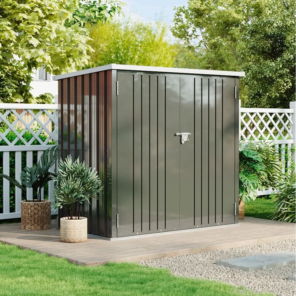5.5x3ft Grey Slanted Roof Garden Shed with Double Doors