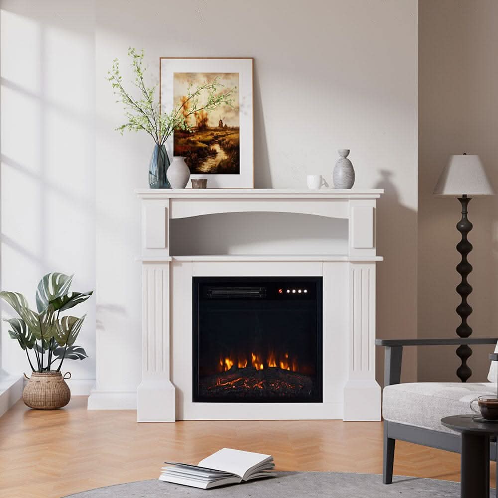 Wood Grain Fireplace Cabinet with 18inch Electric Fire | Touchscreen-enabled & remote-controlled