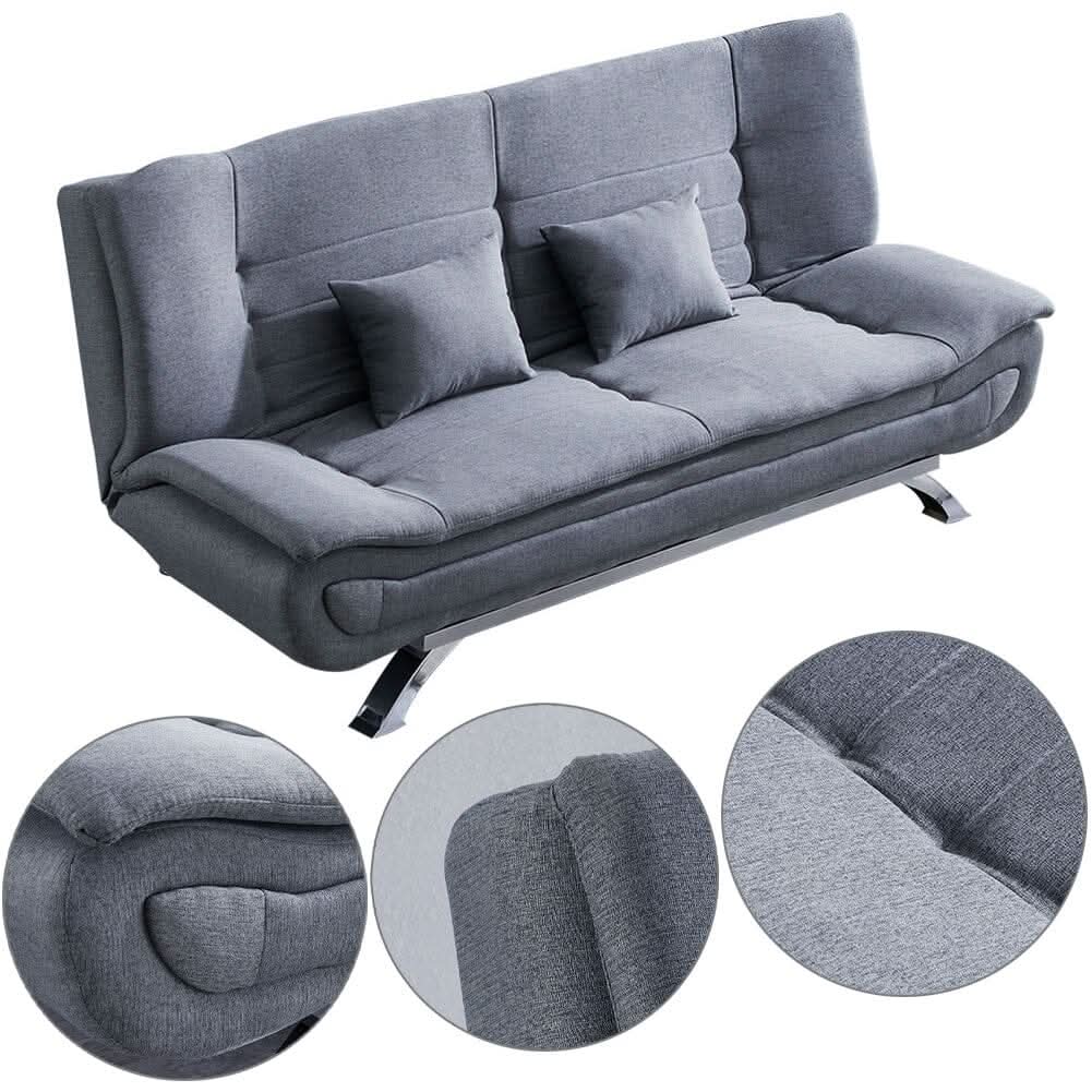 3-Seater Linen Convertible Sofa Bed with 2 Pillows in Grey
